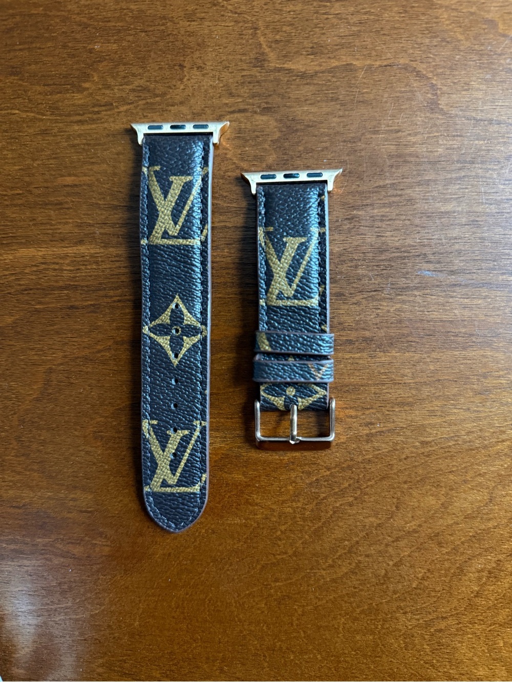 Repurposed LV Monogram Brown and Gold Leather Watch Strap